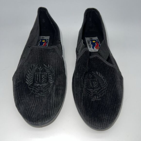 VTG NWOB Women's Flying Colors Black Corduroy Smoking Flats Almond Toe Shoes 8 - Picture 1 of 7